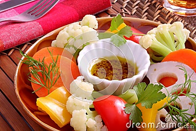 hot salad, boiled vegetable, Bagna cauda Stock Photo